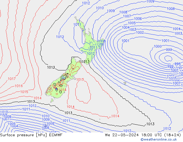 Surface pressure ECMWF We 22.05.2024 18 UTC