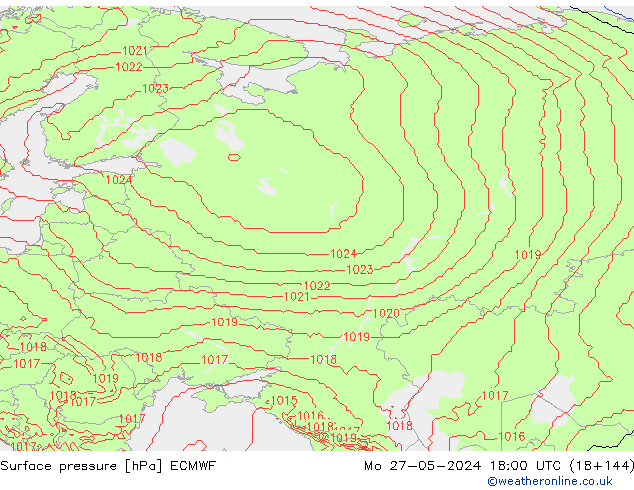 Atmosférický tlak ECMWF Po 27.05.2024 18 UTC