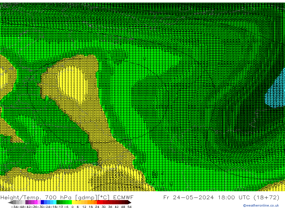 Height/Temp. 700 гПа ECMWF пт 24.05.2024 18 UTC