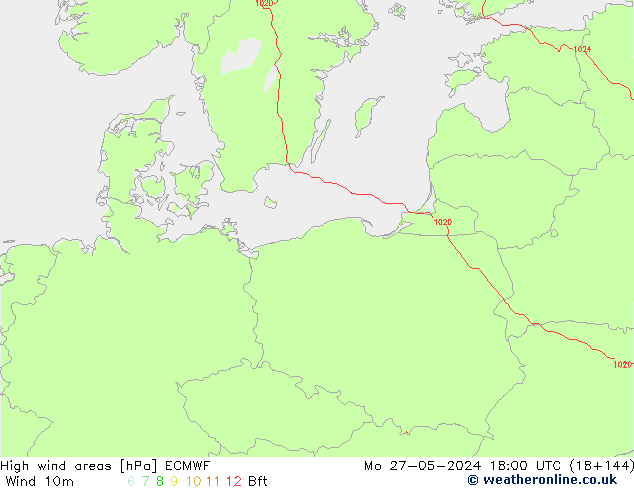 High wind areas ECMWF lun 27.05.2024 18 UTC