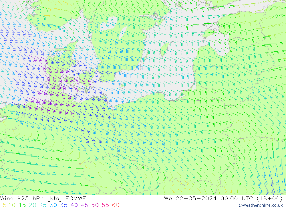 Wind 925 hPa ECMWF We 22.05.2024 00 UTC