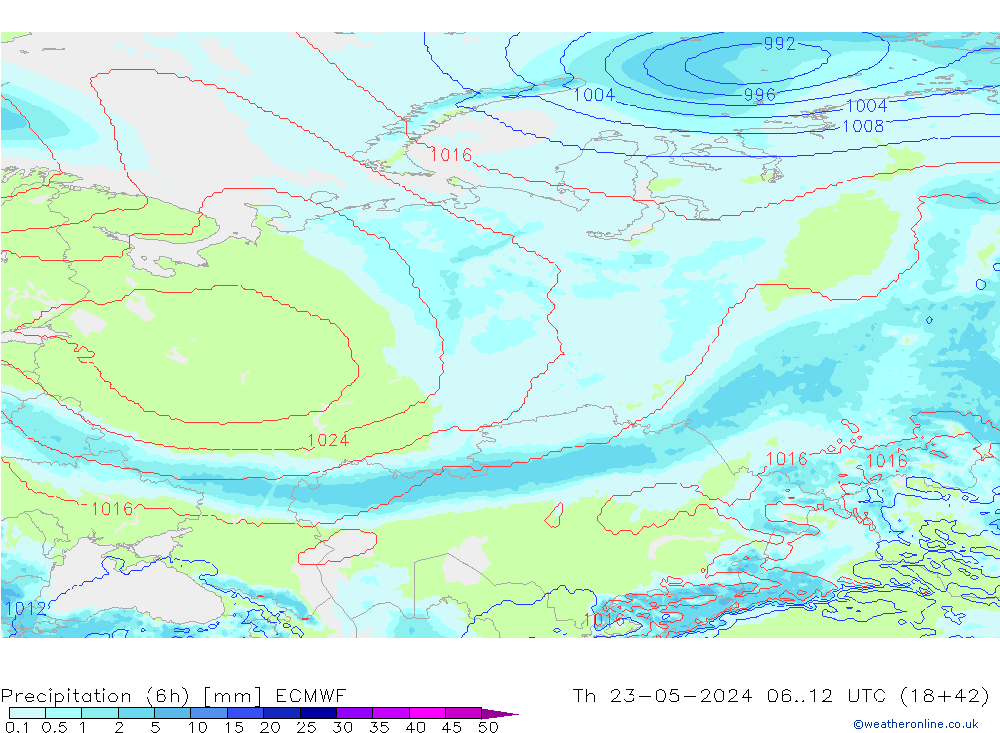 Precipitation (6h) ECMWF Th 23.05.2024 12 UTC