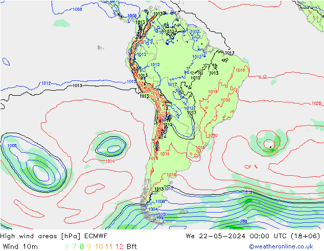 High wind areas ECMWF We 22.05.2024 00 UTC