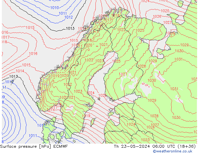 pressão do solo ECMWF Qui 23.05.2024 06 UTC