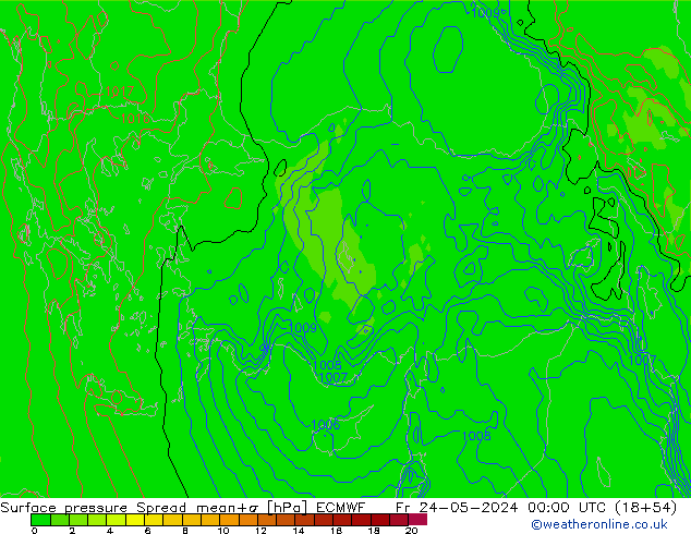 Surface pressure Spread ECMWF Fr 24.05.2024 00 UTC