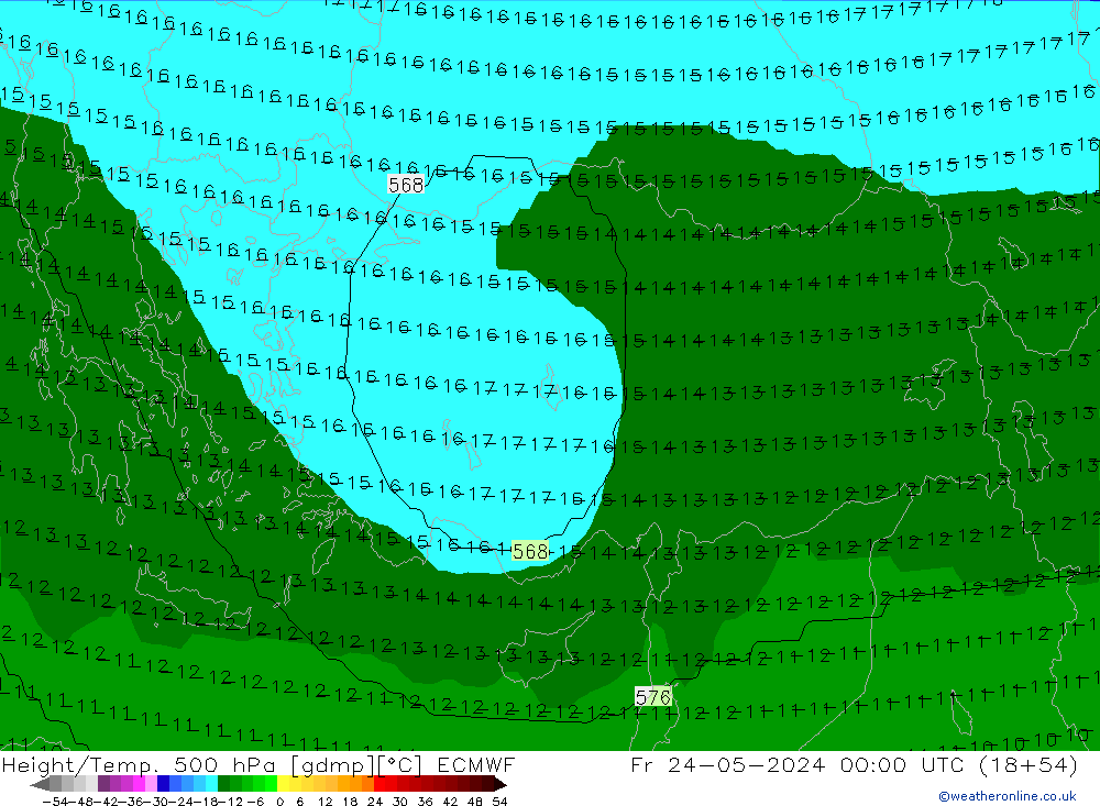 Yükseklik/Sıc. 500 hPa ECMWF Cu 24.05.2024 00 UTC