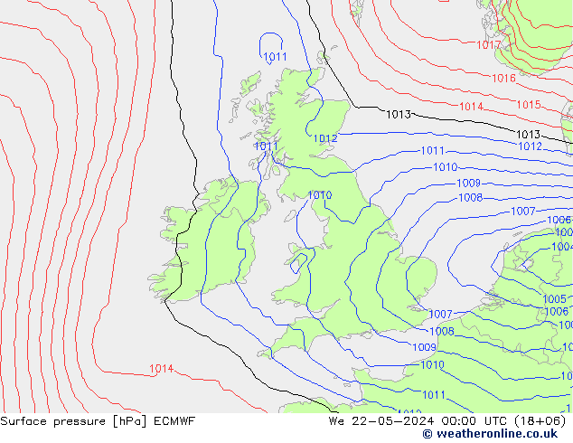 Surface pressure ECMWF We 22.05.2024 00 UTC