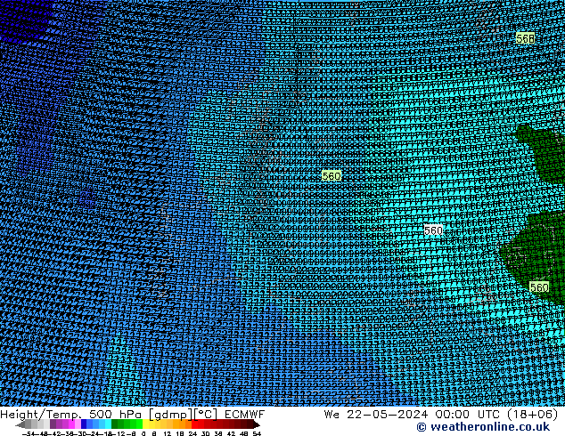 Geop./Temp. 500 hPa ECMWF mié 22.05.2024 00 UTC
