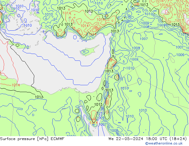 Luchtdruk (Grond) ECMWF wo 22.05.2024 18 UTC