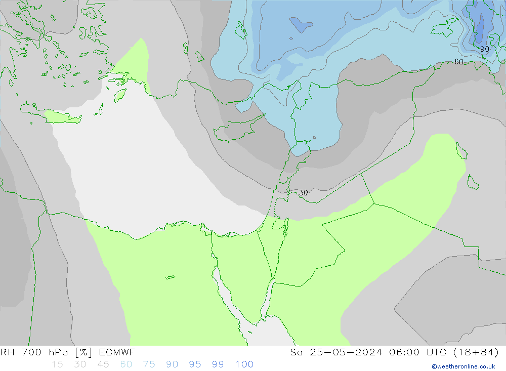 RH 700 hPa ECMWF so. 25.05.2024 06 UTC