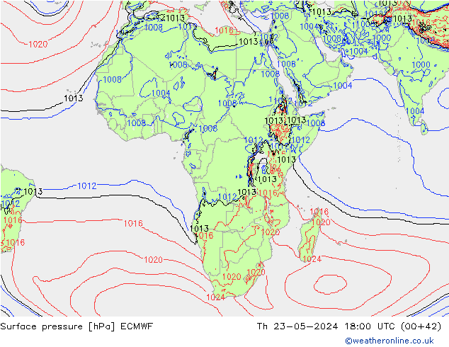 Luchtdruk (Grond) ECMWF do 23.05.2024 18 UTC