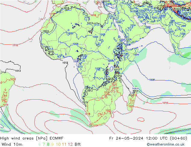 High wind areas ECMWF  24.05.2024 12 UTC