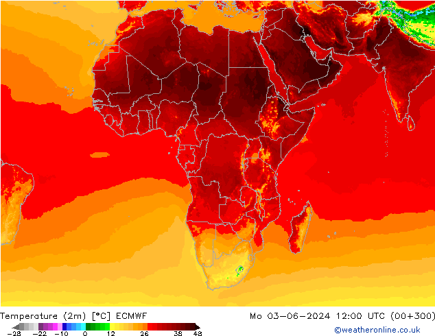 Temperature (2m) ECMWF Po 03.06.2024 12 UTC