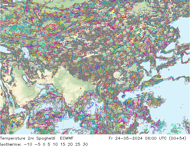 température 2m Spaghetti ECMWF ven 24.05.2024 06 UTC