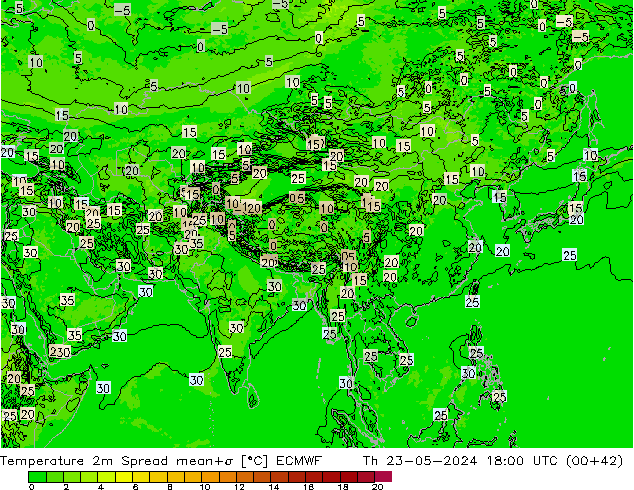 Sıcaklık Haritası 2m Spread ECMWF Per 23.05.2024 18 UTC