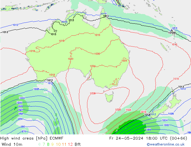 yüksek rüzgarlı alanlar ECMWF Cu 24.05.2024 18 UTC