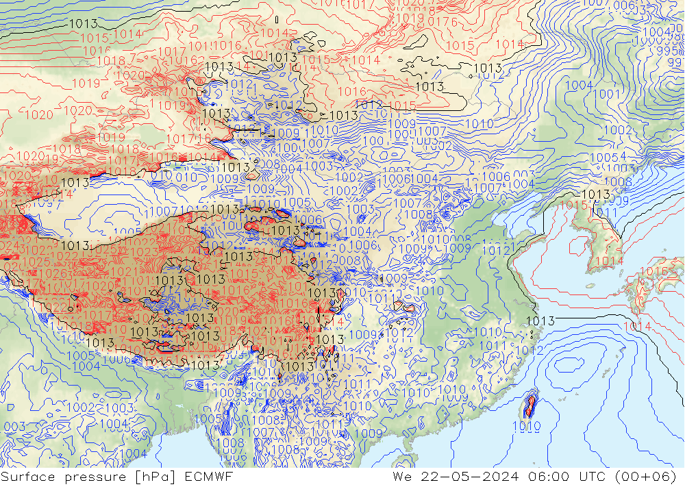 地面气压 ECMWF 星期三 22.05.2024 06 UTC