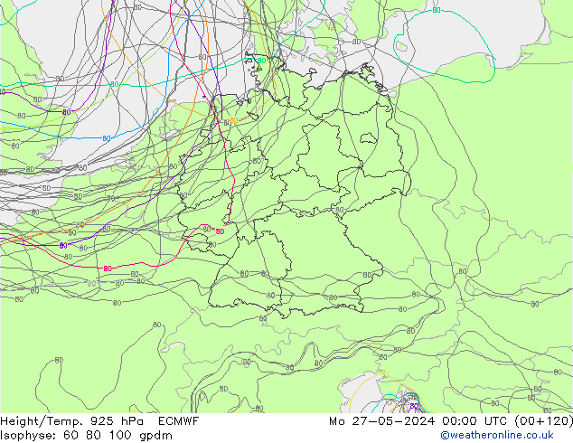 Yükseklik/Sıc. 925 hPa ECMWF Pzt 27.05.2024 00 UTC