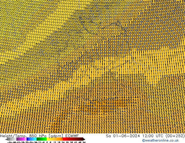 Height/Temp. 850 hPa ECMWF Sa 01.06.2024 12 UTC