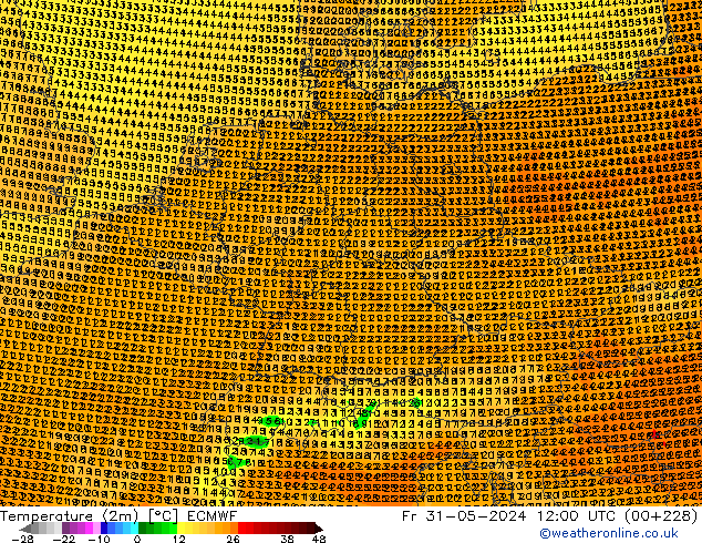 Temperatura (2m) ECMWF Sex 31.05.2024 12 UTC