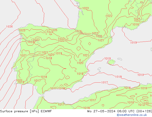 Presión superficial ECMWF lun 27.05.2024 06 UTC