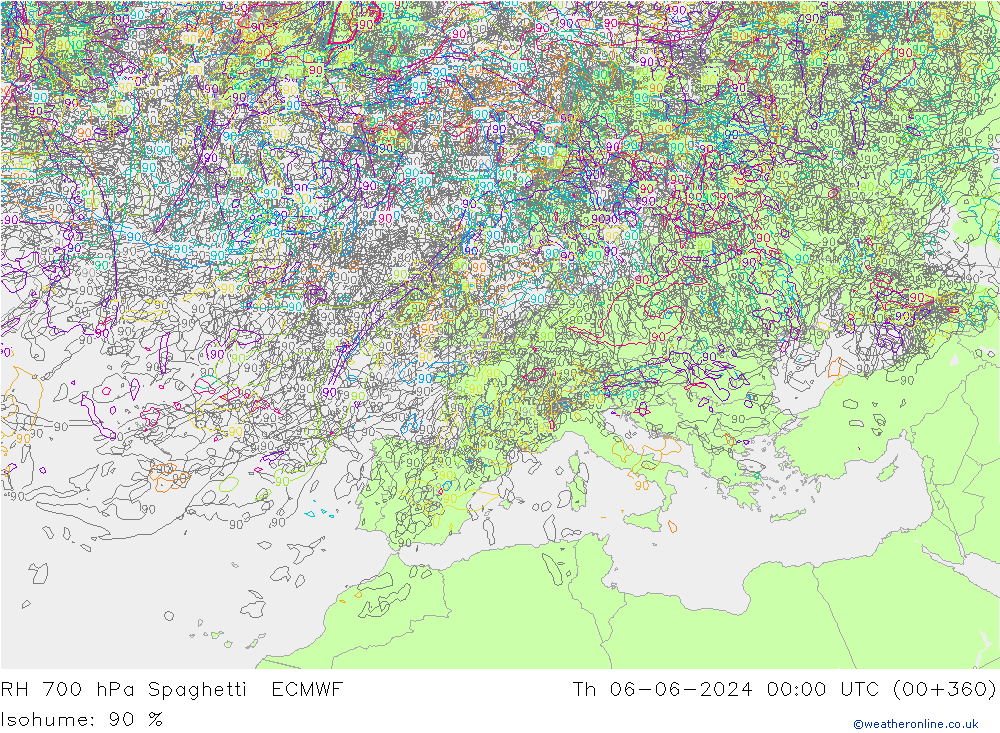 RV 700 hPa Spaghetti ECMWF do 06.06.2024 00 UTC