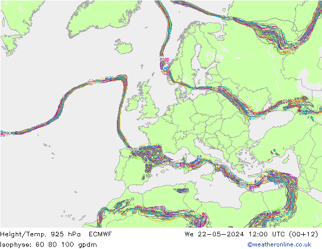 Géop./Temp. 925 hPa ECMWF mer 22.05.2024 12 UTC