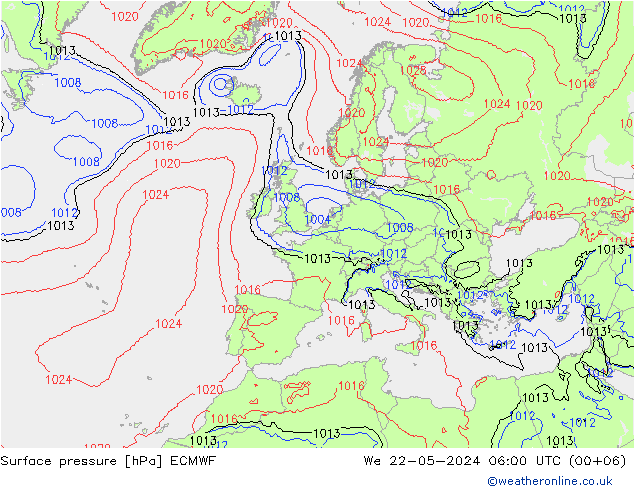 Bodendruck ECMWF Mi 22.05.2024 06 UTC