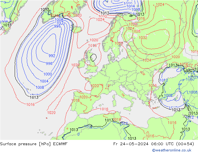 Atmosférický tlak ECMWF Pá 24.05.2024 06 UTC