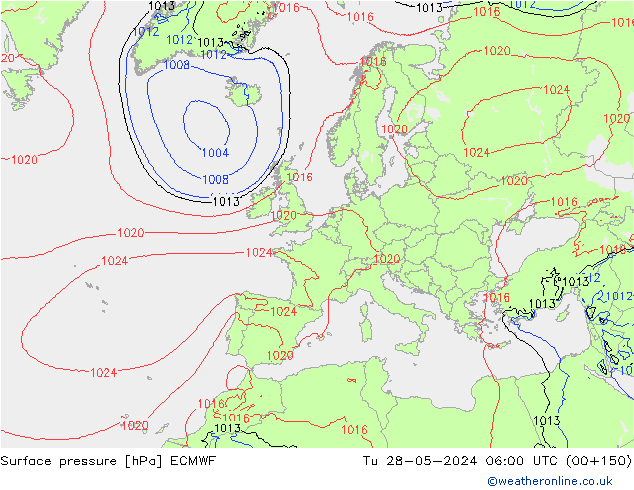 ciśnienie ECMWF wto. 28.05.2024 06 UTC
