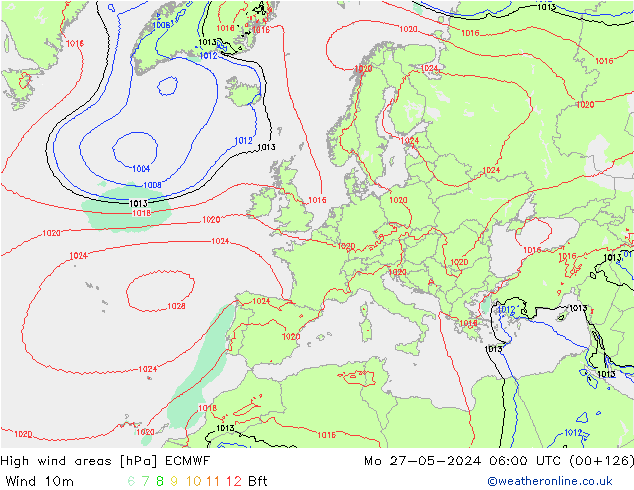High wind areas ECMWF lun 27.05.2024 06 UTC