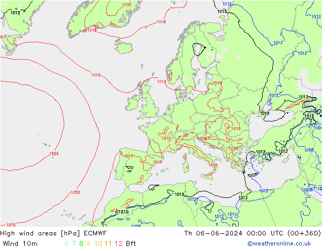 High wind areas ECMWF  06.06.2024 00 UTC