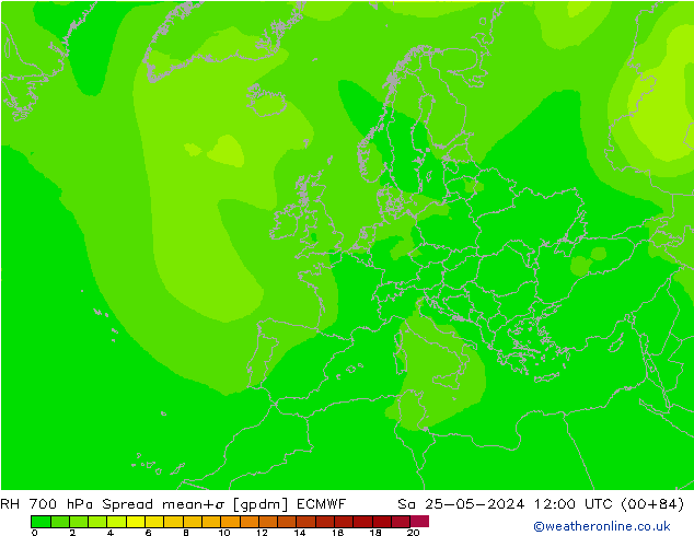 RH 700 hPa Spread ECMWF Sa 25.05.2024 12 UTC