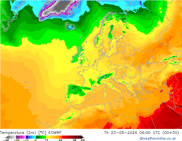 Temperature (2m) ECMWF Th 23.05.2024 06 UTC