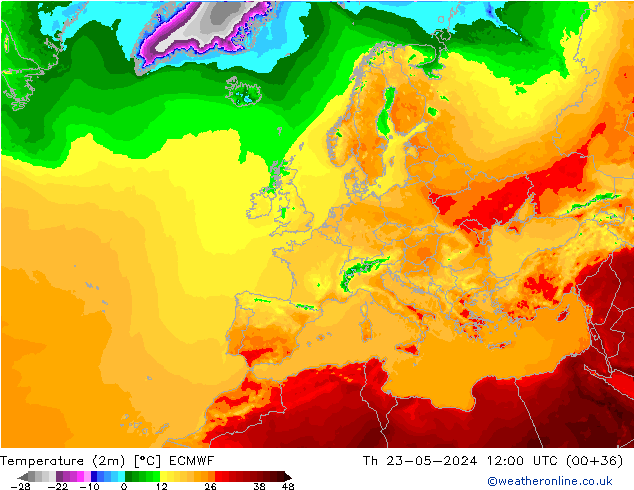 Sıcaklık Haritası (2m) ECMWF Per 23.05.2024 12 UTC