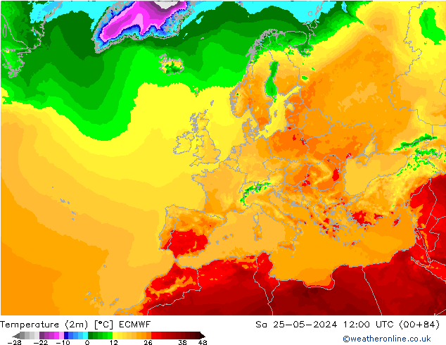 Temperatura (2m) ECMWF Sáb 25.05.2024 12 UTC