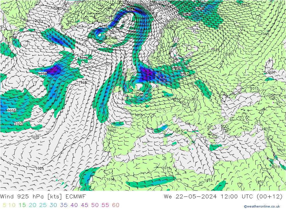 Wind 925 hPa ECMWF Mi 22.05.2024 12 UTC