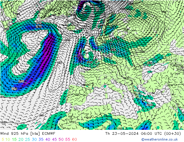 Wind 925 hPa ECMWF Do 23.05.2024 06 UTC