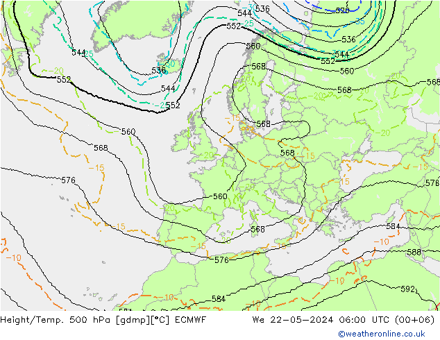 Height/Temp. 500 гПа ECMWF ср 22.05.2024 06 UTC