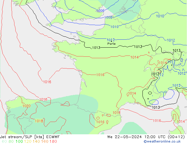 Prąd strumieniowy ECMWF śro. 22.05.2024 12 UTC