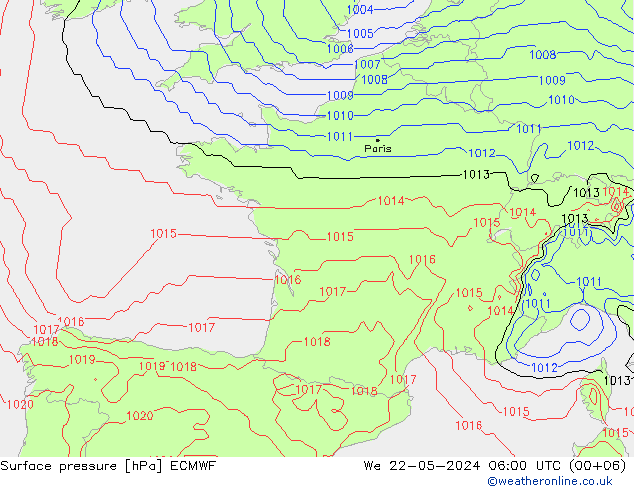 Bodendruck ECMWF Mi 22.05.2024 06 UTC