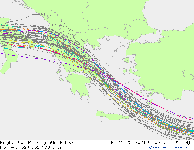 Height 500 hPa Spaghetti ECMWF ven 24.05.2024 06 UTC