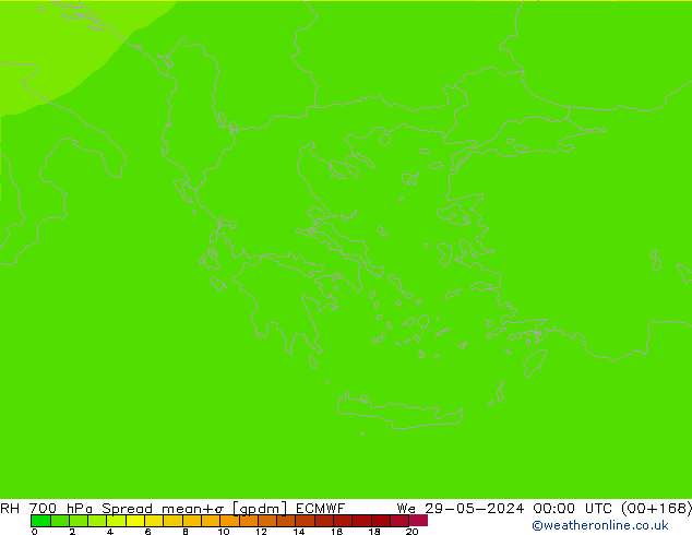 Humedad rel. 700hPa Spread ECMWF mié 29.05.2024 00 UTC