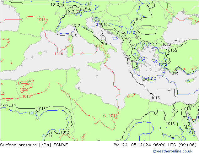 Surface pressure ECMWF We 22.05.2024 06 UTC