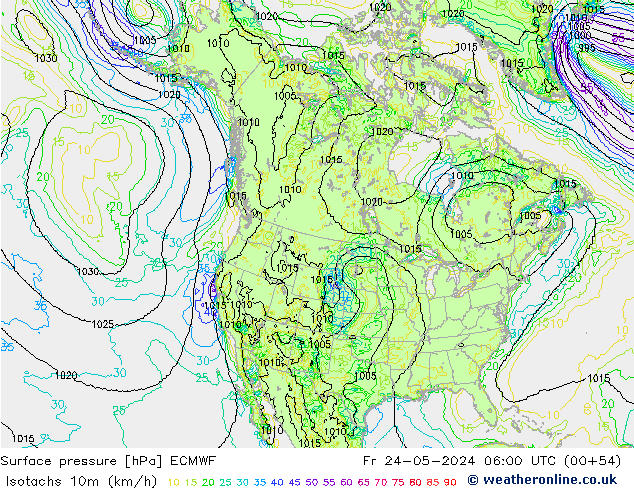 Eşrüzgar Hızları (km/sa) ECMWF Cu 24.05.2024 06 UTC