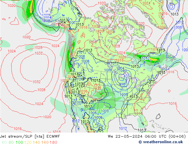 高速氣流/地面气压 ECMWF 星期三 22.05.2024 06 UTC