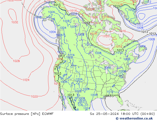 Pressione al suolo ECMWF sab 25.05.2024 18 UTC