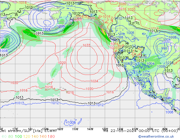 Jet Akımları/SLP ECMWF Çar 22.05.2024 00 UTC