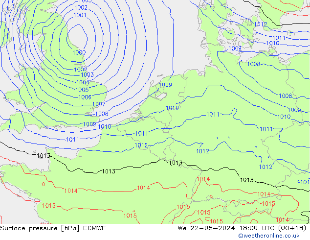 Atmosférický tlak ECMWF St 22.05.2024 18 UTC