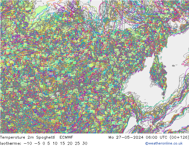 Temperature 2m Spaghetti ECMWF Mo 27.05.2024 06 UTC